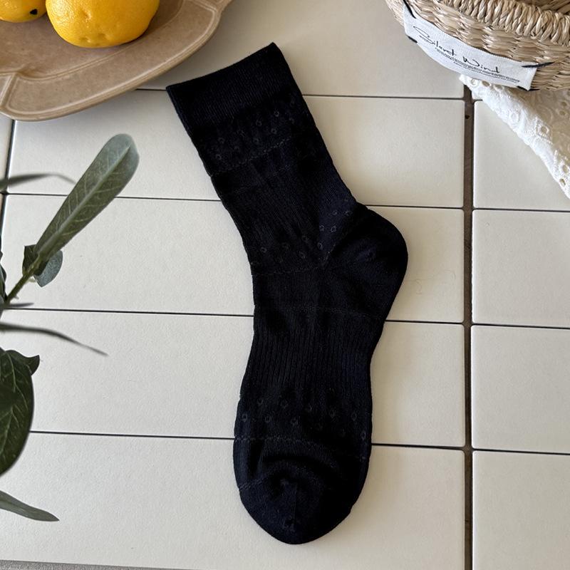 

Spring & Summer Floral Mesh Cotton Mid-Calf Socks - Thin, Korean Style, White Seamless Piled One Size