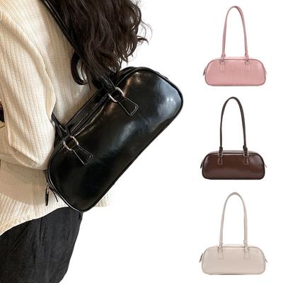 Solid Color PU Leather Underarm Bags For Women  Spring Korean Fashion Retro Simple Shoulder Bag Lady Handbags And Purses