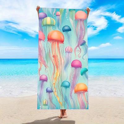 1pc Ultra-Soft Quick-Dry Beach Towel Colorful Jellyfish Print Microfiber, Highly Absorbent Lightweight & Durable for Beach,Pool