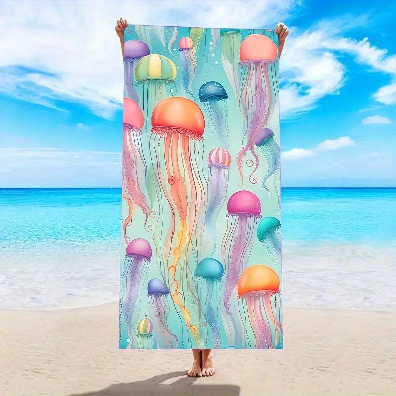 1pc Ultra-Soft Quick-Dry Beach Towel Colorful Jellyfish Print Microfiber, Highly Absorbent Lightweight & Durable for Beach,Pool
