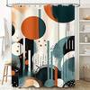 Modern Bathroom Decor Shower Curtain Set with Geometric Print for Home Decoration Orange, Black White