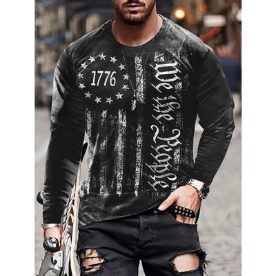 T-shirt met Vlaggenprint, Lange Mouwen, Nieuwigheid, Vintage Stijl - Stijlvol, Comfortabel en Duurzaam T-shirt voor de Herfst - Modieuze Kleding voor Heren voor Casual Gebruik