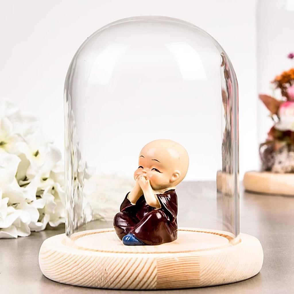 Glasglocke, Klare Glasglocke mit Holzsockel, Glasabdeckung, Stilvolle Glasglocke Vitrine, Klein