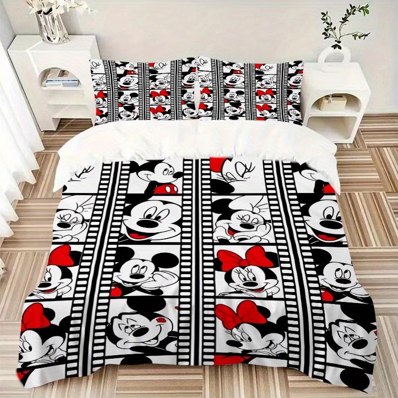 3pcs Mickey, Minnie Printed Bedding Set, Breathable And Soft, Machine Washable, Christmas Gift, Suitable for Bedroom Decoration, 115