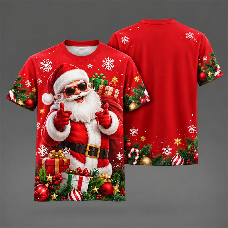 Men Women Christmas Theme Graphic T Shirt New In 3D Print Short Sleeve Funny Xmas Graphic Tee Holiday Party Casual Streetwear