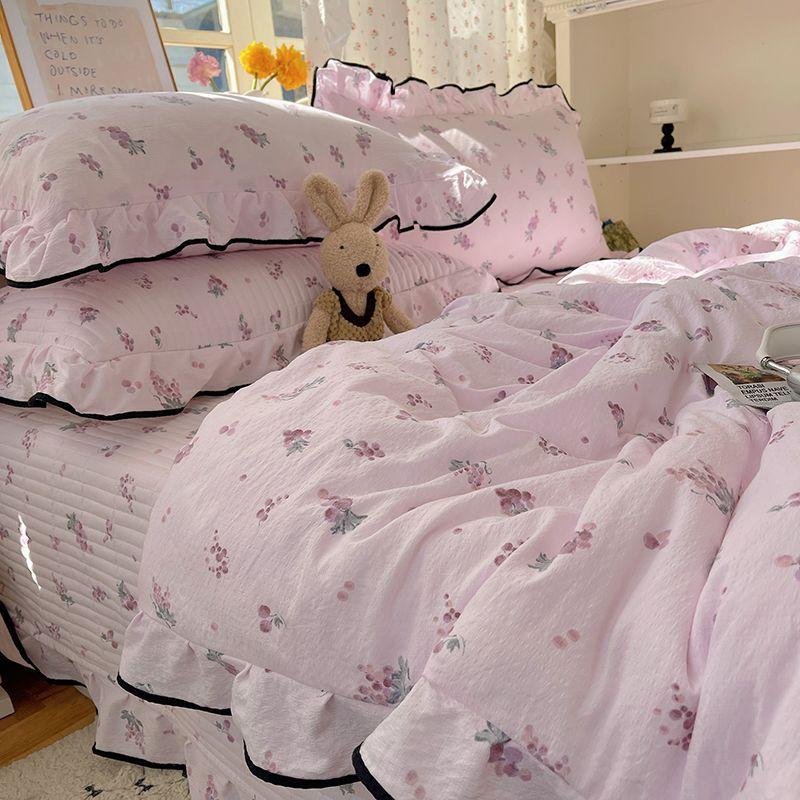 Summer Knitted Cotton Ruffle Summer Cool Quilt Machine Washable Pastel Air-Conditioning Student Dorm Thin Blanket