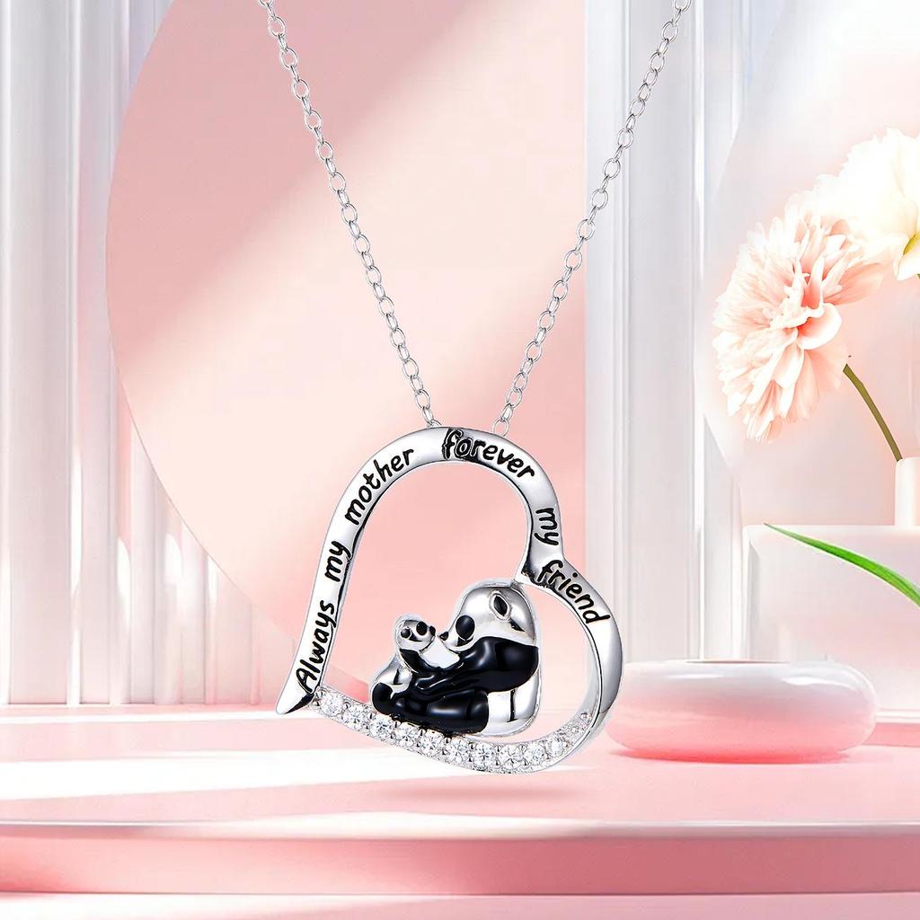 Exquisite Halskette mit herzförmigem Anhänger, Schmuck "Umarmung von Mutter und Kind", Panda-Accessoires für Frauen zum Muttertag
