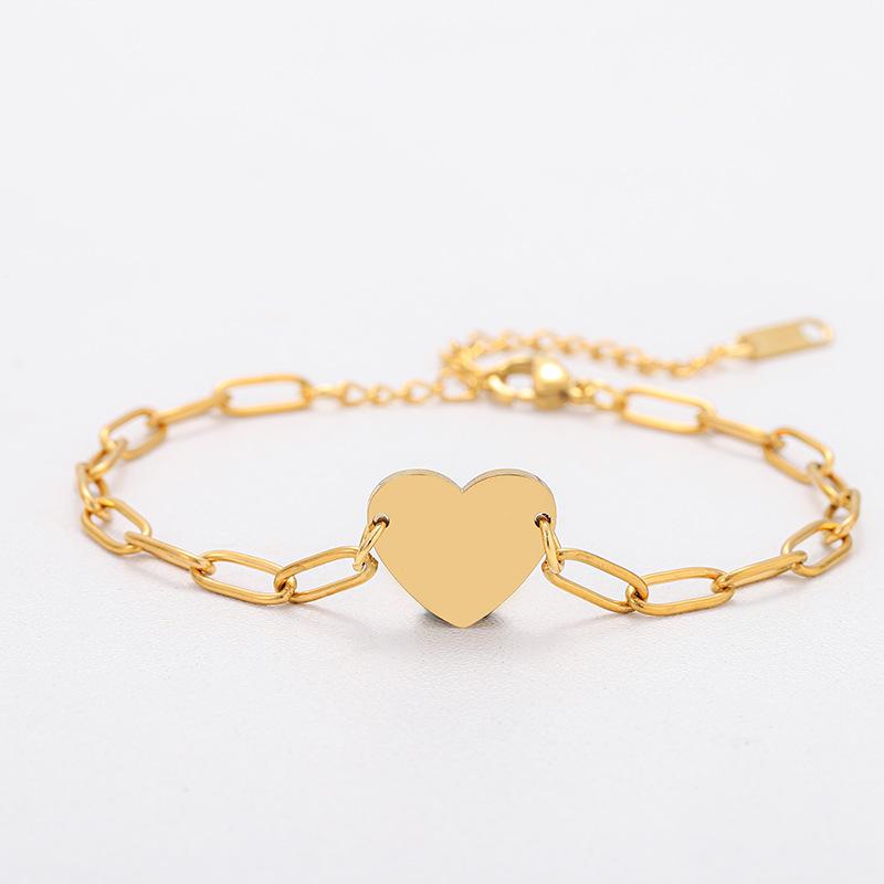 Personalized Custom Blank Heart Charms Link Bracelet Paperclip O-Shaped Chain Bracelet Stainless Steel Jewelry