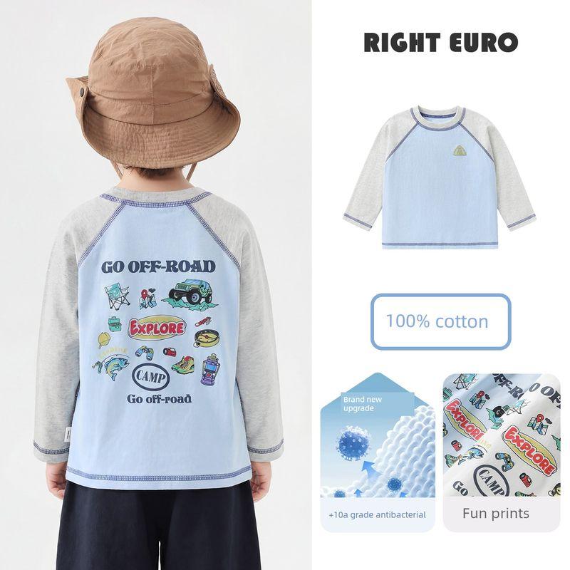 Right European Boys' Outdoor Pure Cotton Long-Sleeve T-Shirt, Children's Antibacterial Spring Top, 2026 New Children's Clothing, Baby Base Layer