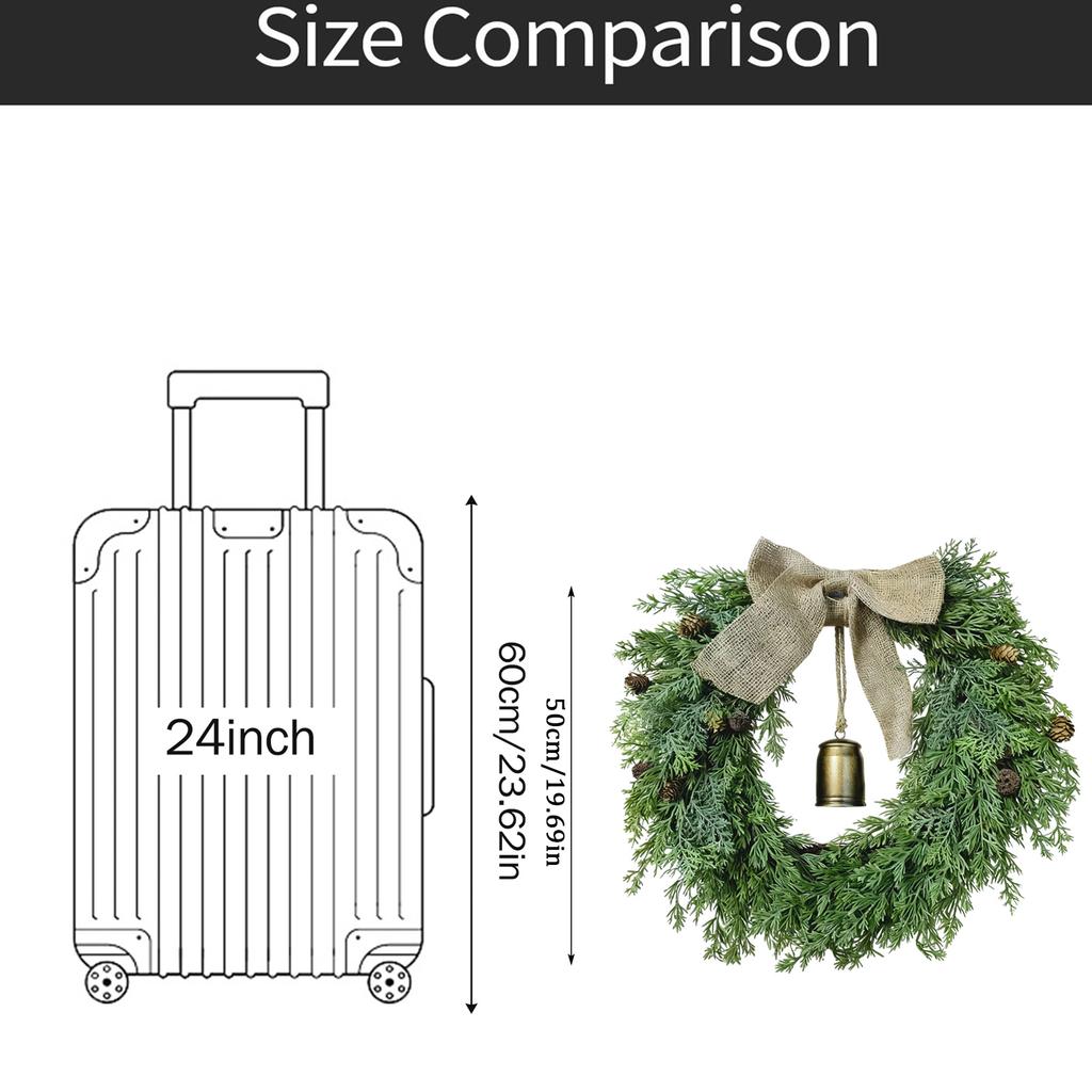 Christmas Wreath-Inch Wreath With Bells,Bow,Pinecones,Artificial Christmas Wreaths For Front Door,for Indoor Outdoor Wall Window Porch Christmas Decor