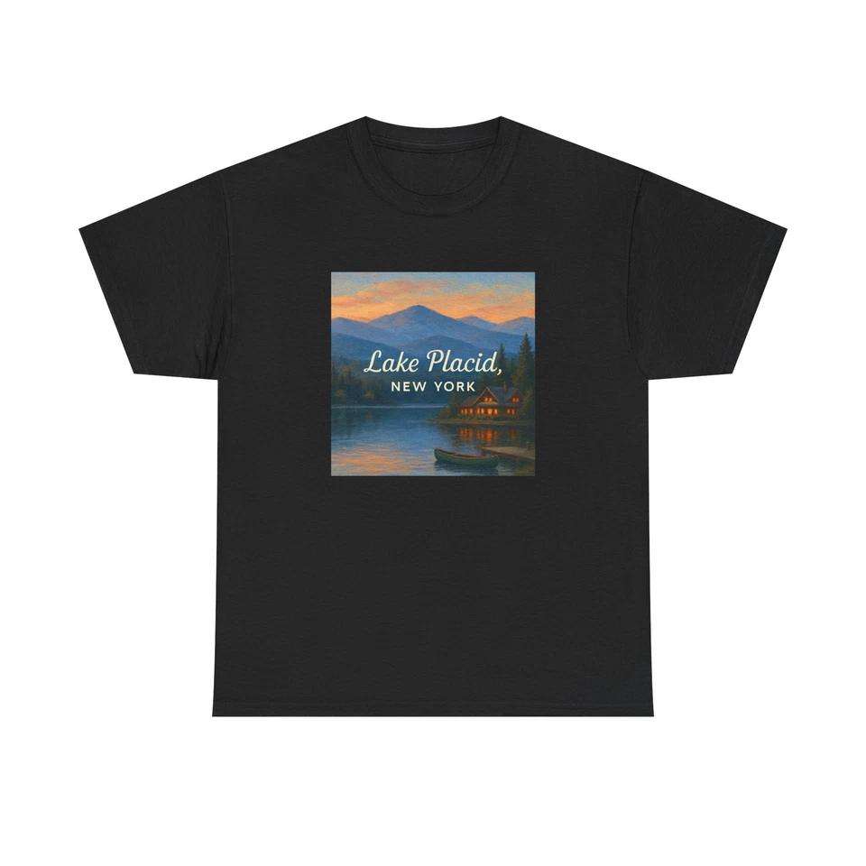 Unisex Adult T Shirt Lake Placid New York Adirondack View XL