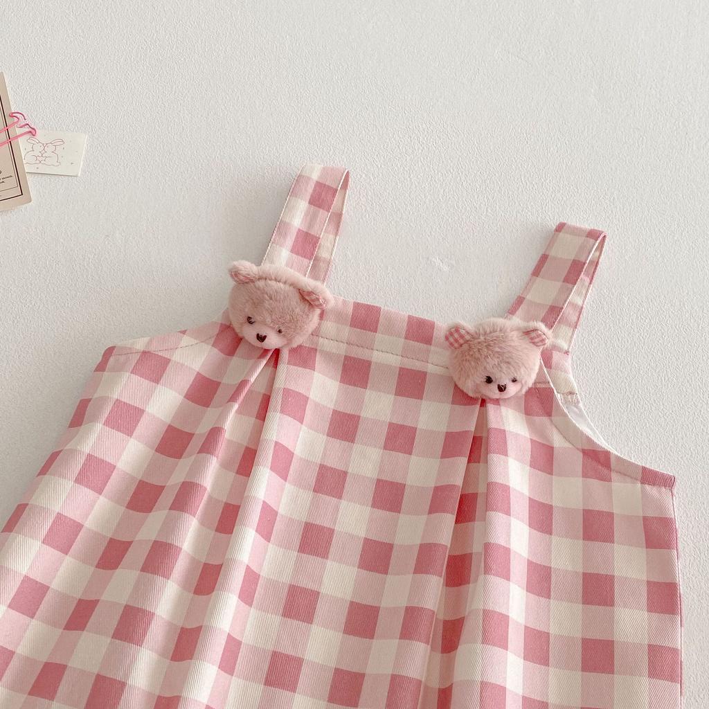 Baby Bear Suspender Romper Plaid Jumpsuit Spring Autumn Infant Outfit for 0-2 Years Newborn Clothing