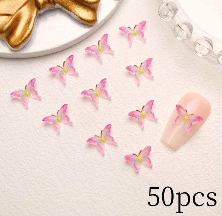 

50pcs Glitter Resin Colorful Mini Crystal Butterfly Nail Art Flatback Rhinestone Figurines DIY Miniatures Scrapbook Decor Crafts