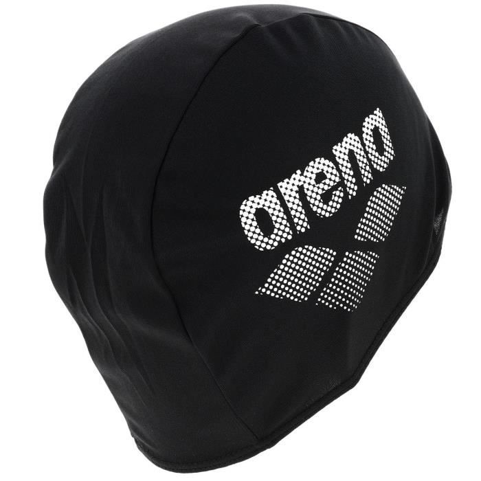 Bonnet de bain polyester noir - Arena UNI Noir - Protège les cheveux du chlore - Logo sérigraphié