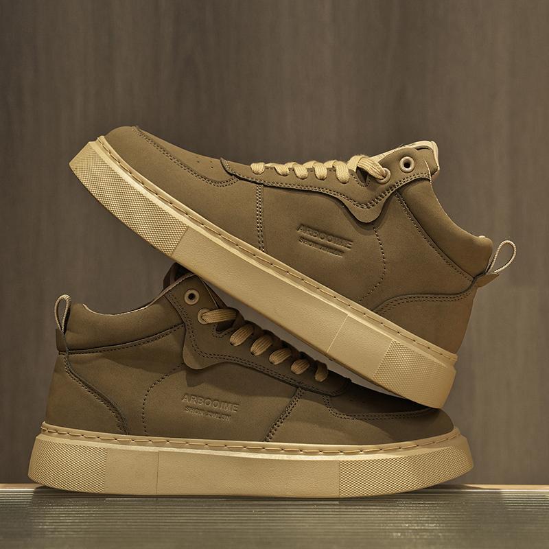 

Мужская повседневная обувь из кожи для улицы, на платформе, удобная, мужские кеды для скейтборда, толстая подошва, кроссовки для ходьбы, спортивная обувь высокого качества 39 хаки