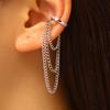 Chain Cuff Drop Earring Multi Layer Silver Tone Statement Jewelry
