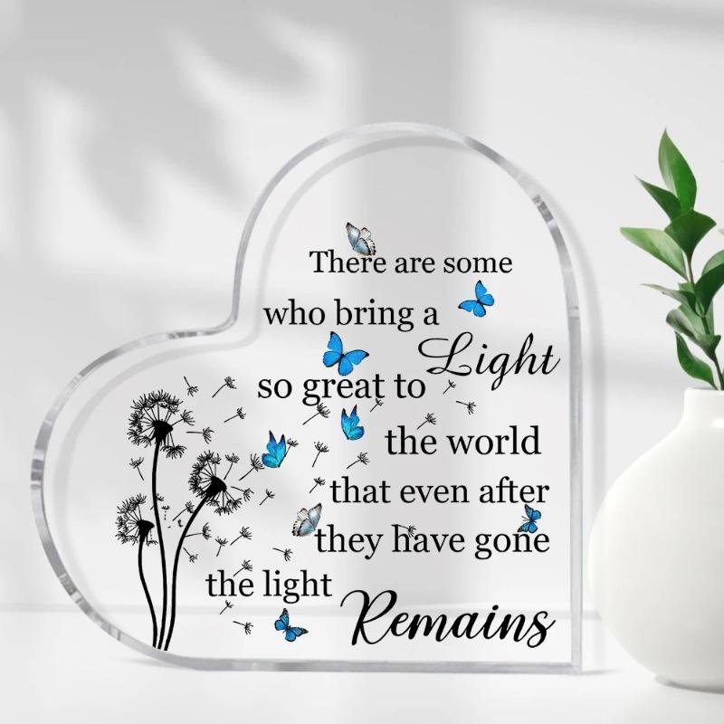 2D Flat Acrylic Heart Keepsake Sympathy Gifts Desktop Decoration Plaque, Home Decor Plaque Hanging Wall Art Decorative Garden Decoration for Room Door
