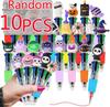 5/10pcs Pumpkin Ghost Bat Halloween Pen Mini 4in1 Colors Retractable Colored Ballpoint Pen  Writing Stationery School Party Gift