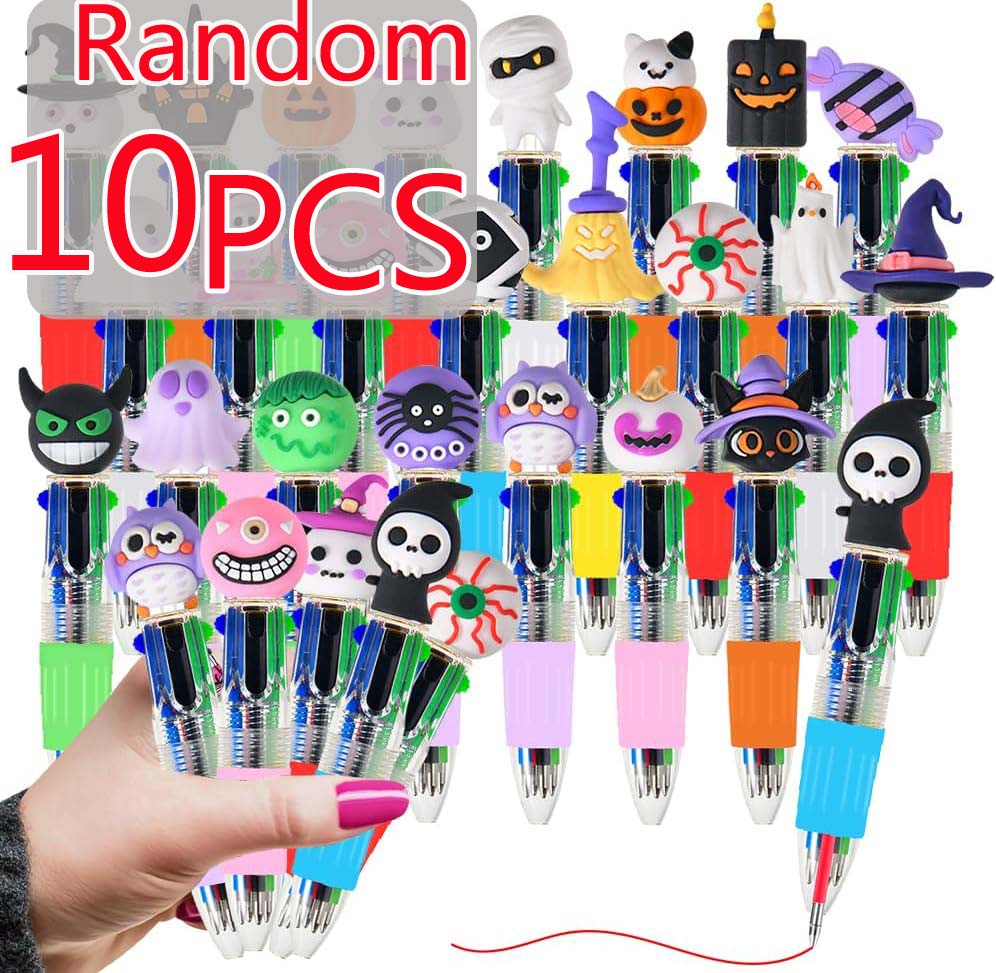 5/10pcs Pumpkin Ghost Bat Halloween Pen Mini 4in1 Colors Retractable Colored Ballpoint Pen  Writing Stationery School Party Gift