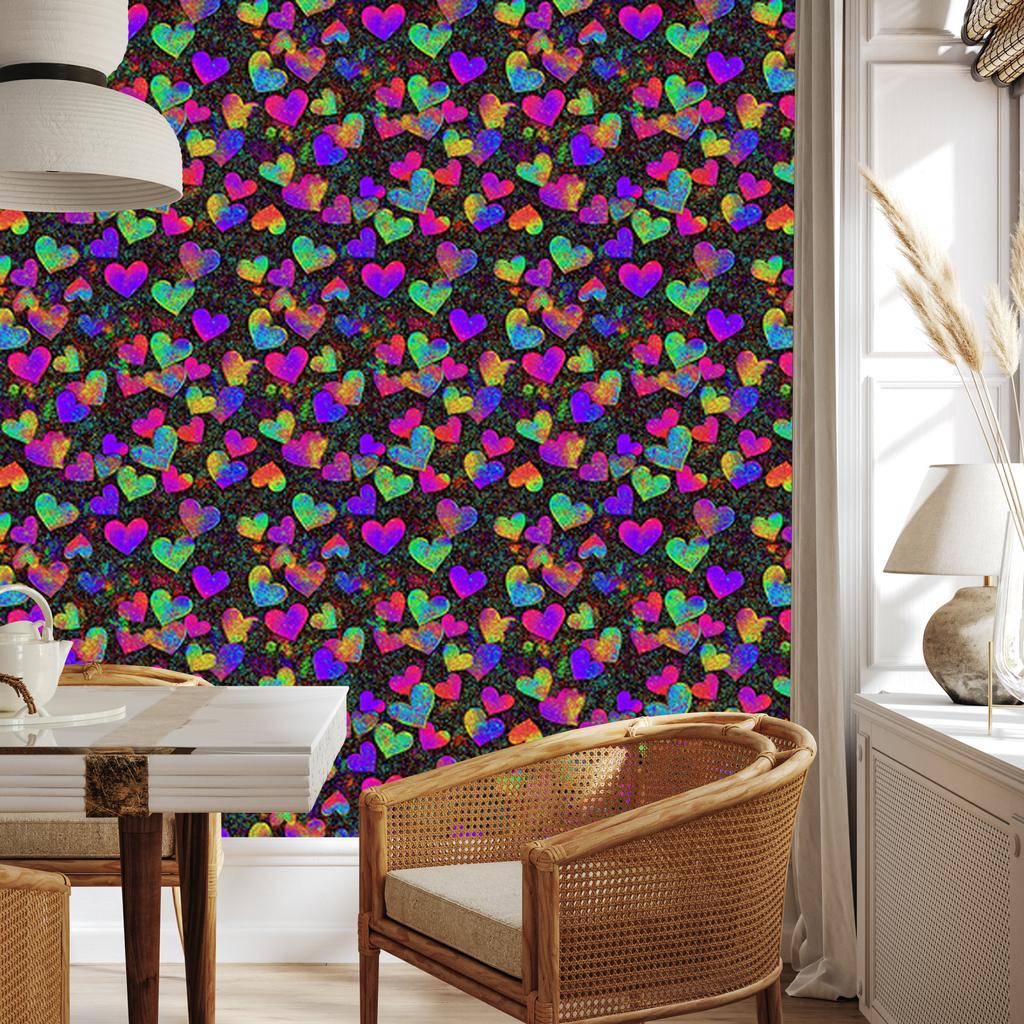 Neon Glitter Hearts Wallpaper Purple and Burgundy 50x1000