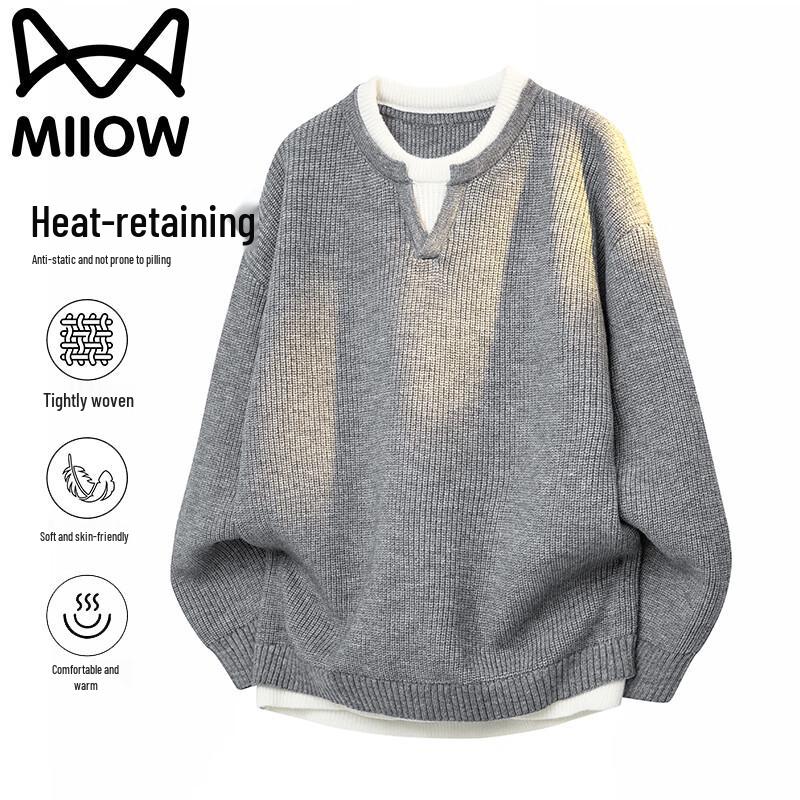 Mao Ren Men's Faux Two-Piece Knit Sweater