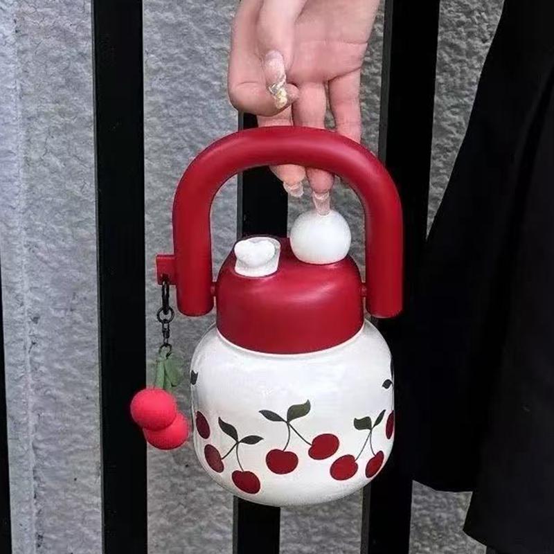 Cute Cherry Water Bottle with Straw, Portable Large Capacity Travel Mug, Ideal Coffee Cup for On-The-Go Hydration