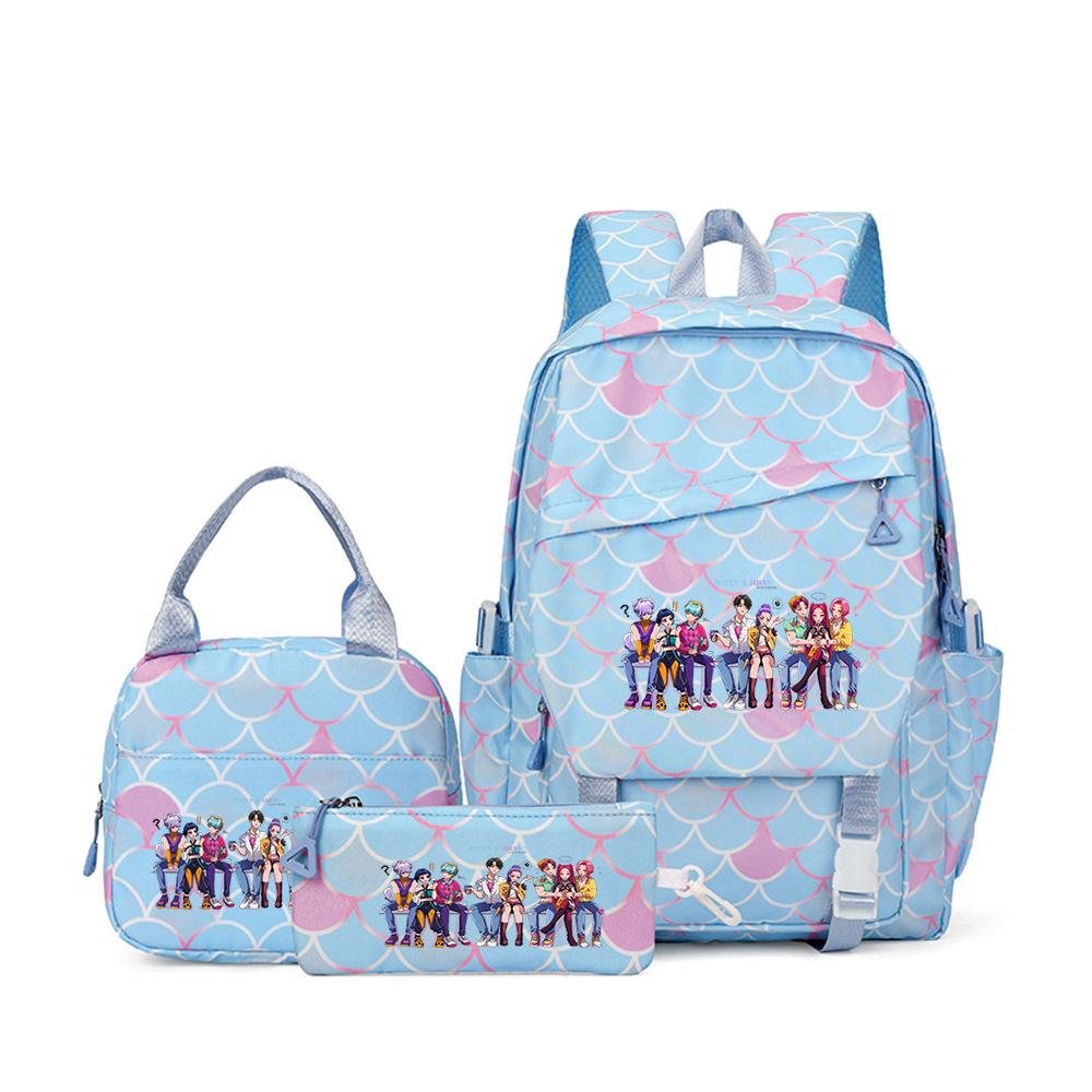 School Season Printed Student Schoolbag Backpack Shoulder Pencil Bag Three-Piece Set