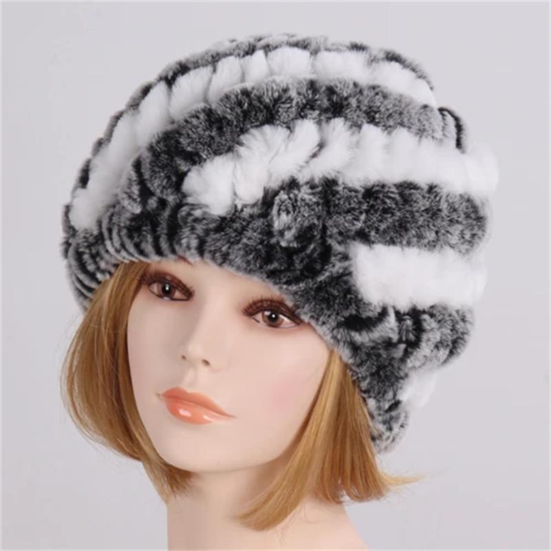 Lady Winter 100% Natural Real Rex Rabbit Fur Hat Women Soft Rex Rabbit Fur Cap Warm KnittedHats