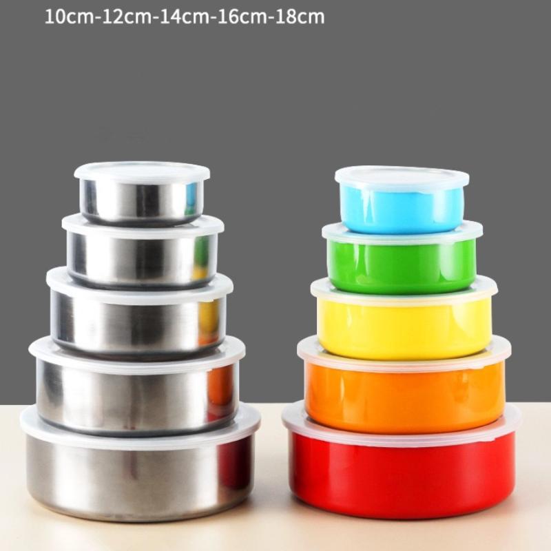 5 Stück bunte Edelstahl-Rührschüsseln mit Deckeln, stapelbar und zur Aufbewahrung, tiefe ineinander stapelbare Schüsseln, spülmaschinenfest, für Küche und Backen