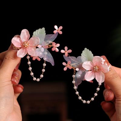 Horquillas de Flor Rosa de Hada Pinzas Laterales Joyería de Flecos Florales para Mujer Cadena de Perlas Colgante Pinzas para el Cabello Accesorios para el Cabello de Niñas