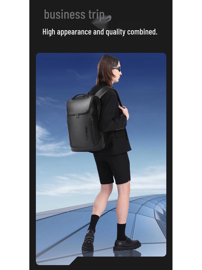 BANGE Men's Casual Leather Business Backpack - Top Layer Cowhide Fashion Computer Bag