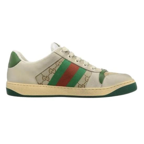 Gucci Screener Leather GG Enameled Aged Lace-up Low Fashion Board Shoes Men's