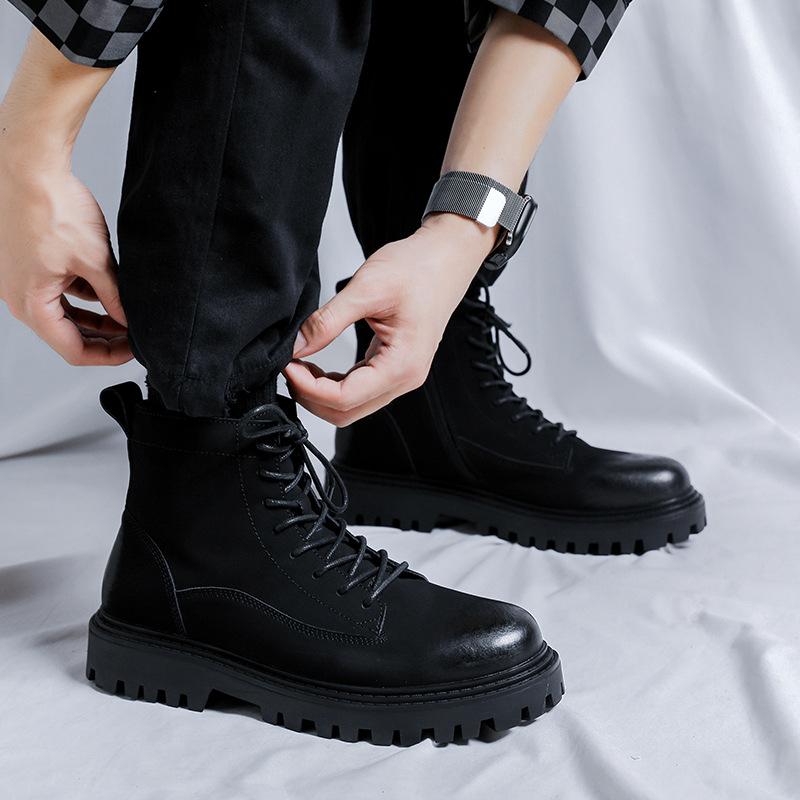 

Мужские повседневные ботинки на платформе в английском стиле, черные стильные туфли из натуральной кожи, для вечеринки, выпускного вечера, ковбойские ботильоны, крутые короткие боты 270 чёрный