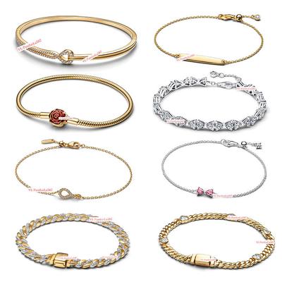 White Copper Diamond-Encrusted Hollow Bracelet, Bow Zircon Bracelet 8-Character Eternal Bracelet, Gold-Plated Rose Jewelry.