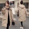 Spot new rhombus cotton-padded clothes women's medium and long cotton-padded jackets loose thickened thermal hooded autumn and winter thermal jackets