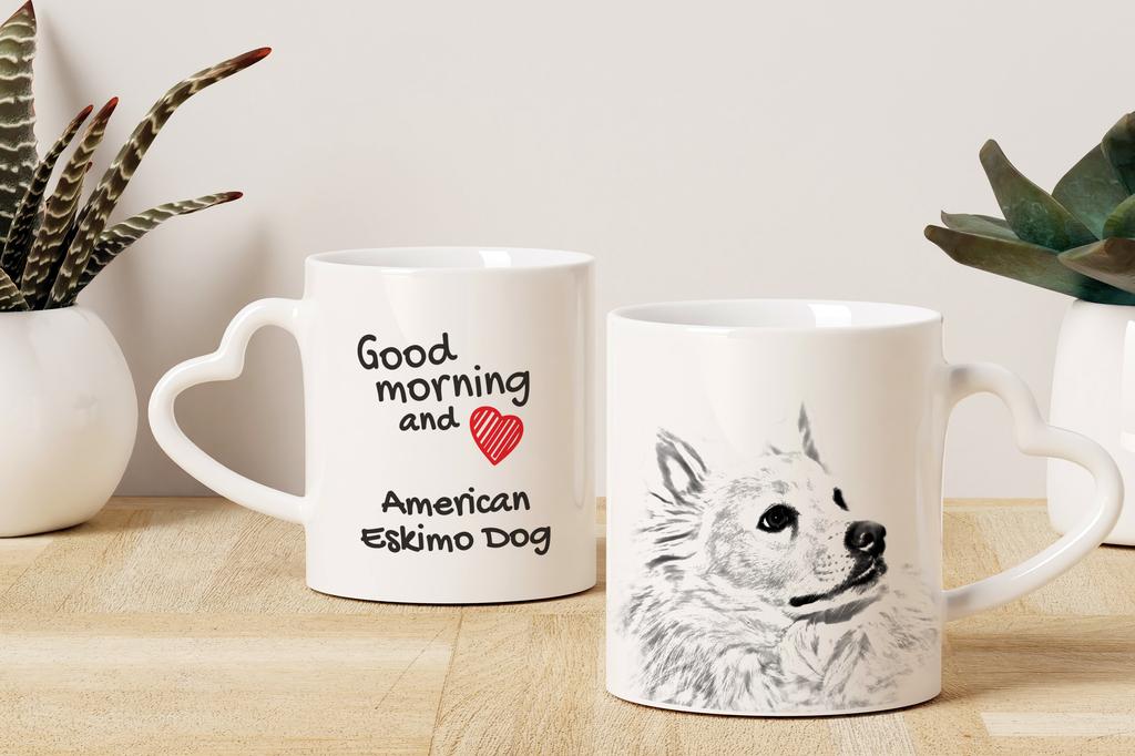 American Eskimo Dog, American Spitz - cup with a dog, adorable cup with a heart-shaped handle, universal gift from the Art-Dog brand