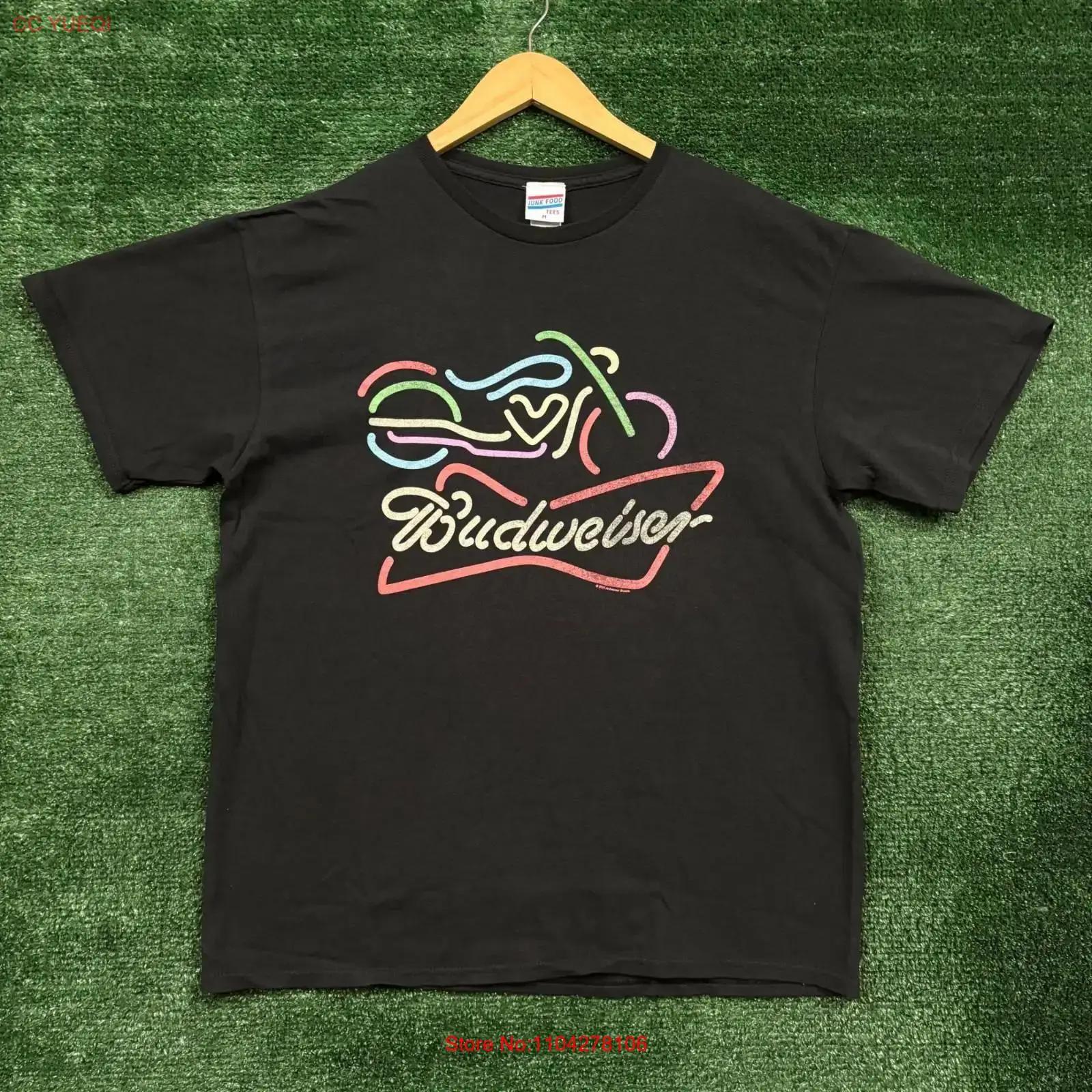 Budweiser Beer LED Motorcycle Sign T Shirt Size Medium vintage Washed designer clothes Stylish Breathable Top For Everyday Wear S разноцветный