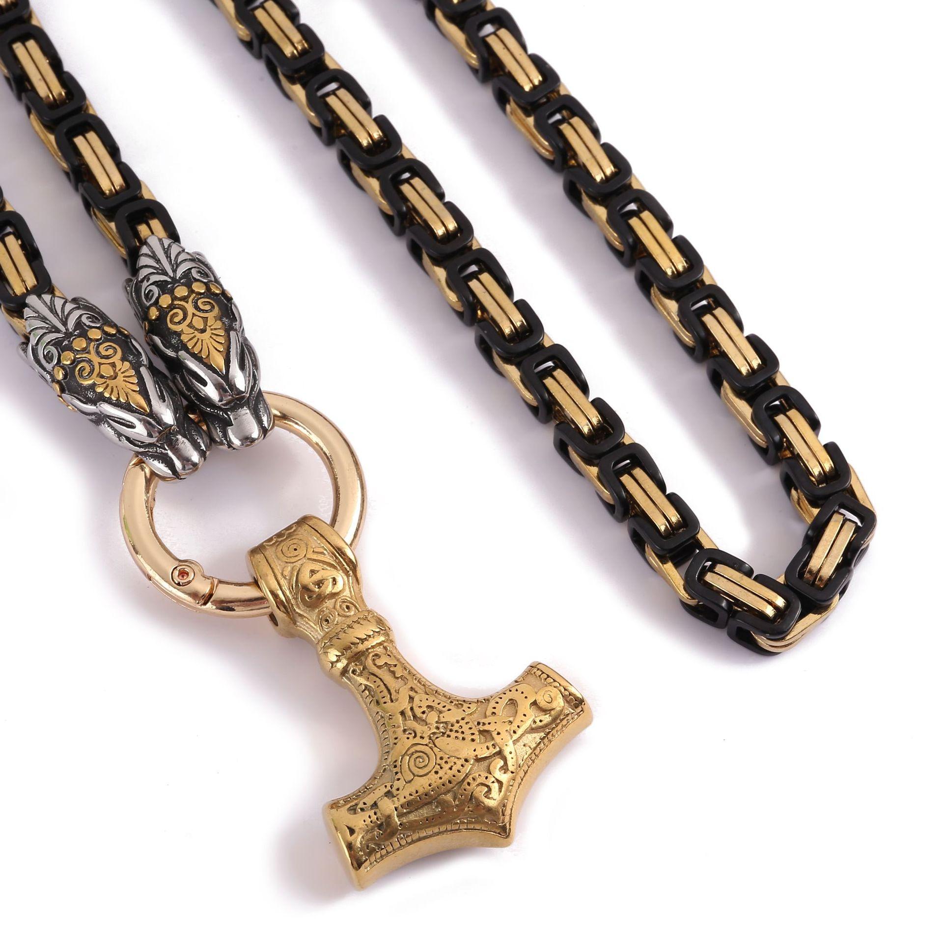 

Мужское ожерелье из нержавеющей стали исключительно для викинга, ожерелье из нержавеющей стали с молотом Тора, ожерелье с головой леопарда 40CM