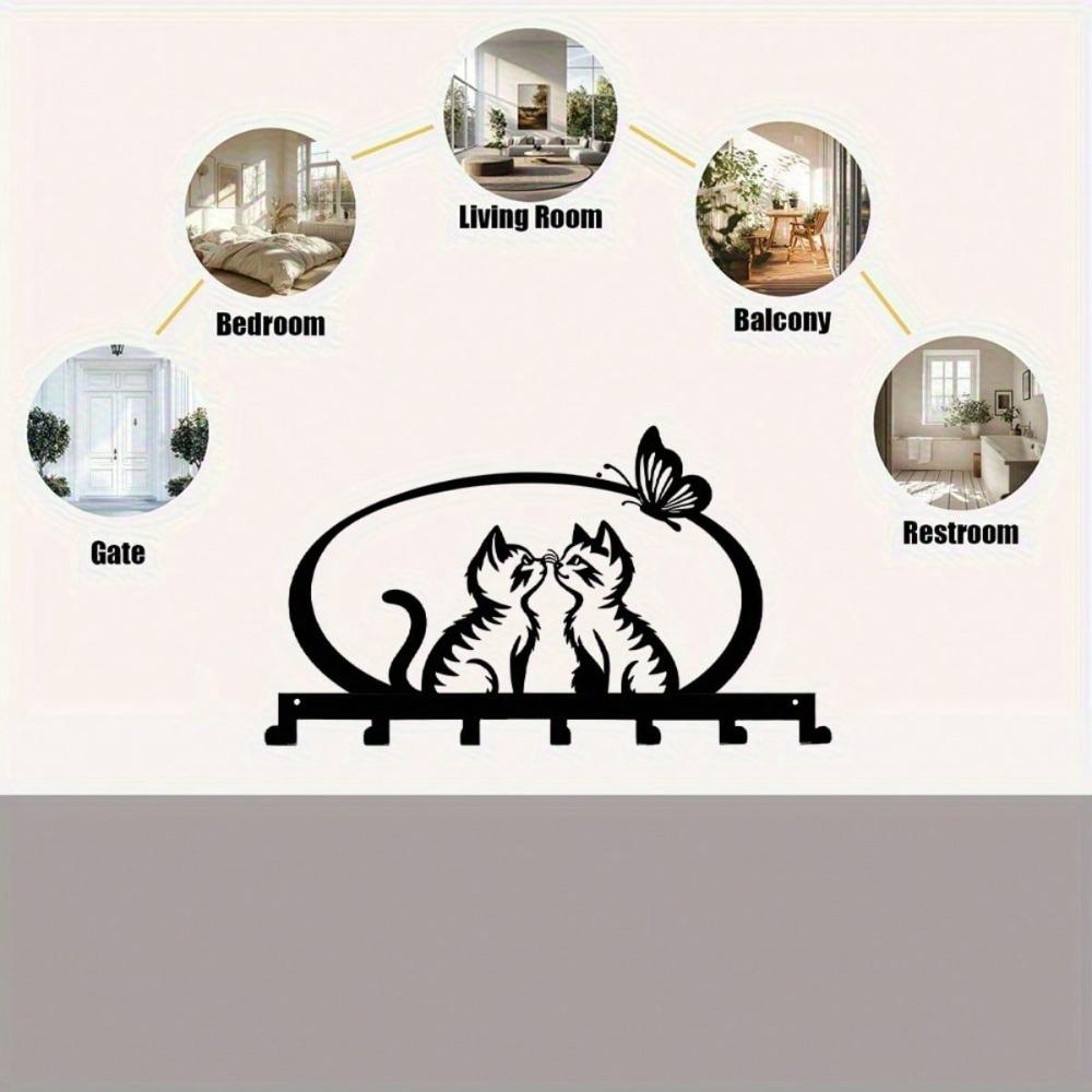 Kissing Cat Key Hooks Set 7 Hooks Rustproof Wall Mounted Organizer for Keys Towels Kitchen Decorative Home Storage