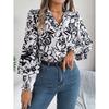 2026 Spring/Summer Elegant Contrast Color Floral Lantern Sleeve Turn-down Collar Shirt Casual Breathable Women's Top