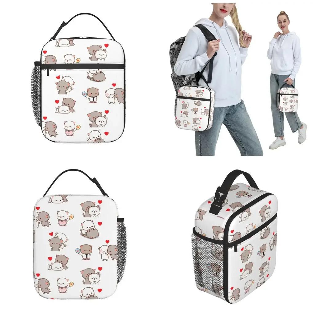 Mochi Peach Cat Peach And Goma Insulated Lunch Bags Thermal Lunch Container Portable Tote Lunch Box Men Women School Travel