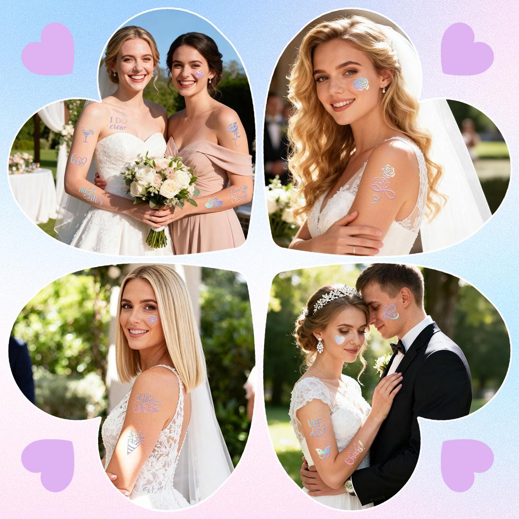 Colorful Laser Bronzing Tattoo Stickers Wedding Party Bachelorette Bridesmaid Party Metal Stickers