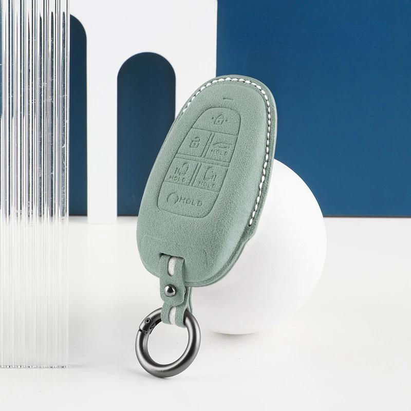 

6 Buttons Car Remote Key Case Cover for Hyundai Sonata Tucson Santa for Hybrid NEXO NX4 2021 2022 Top Suede Auto Keychain Shell