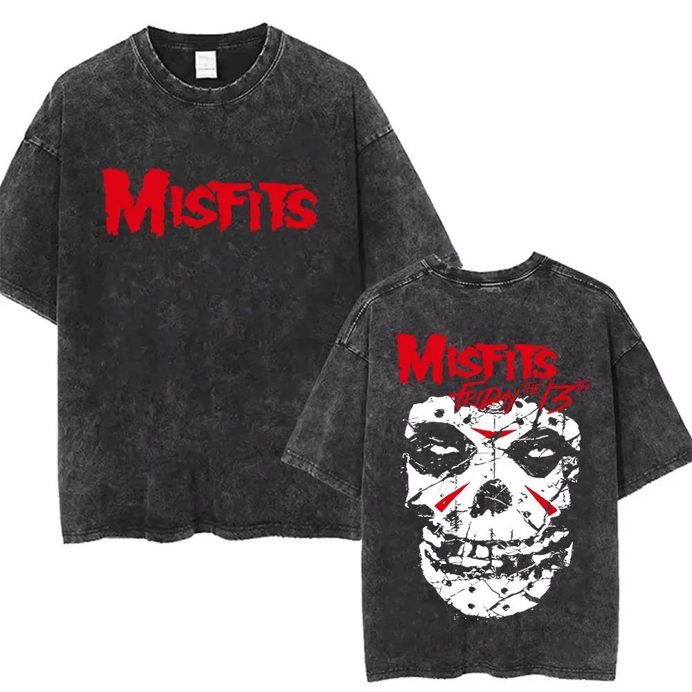 2026 Maglietta Vintage Lavata Hardcore Punk Misfits Grafica Scheletro Horror Magliette Oversize Casual Moda Uomo Donna