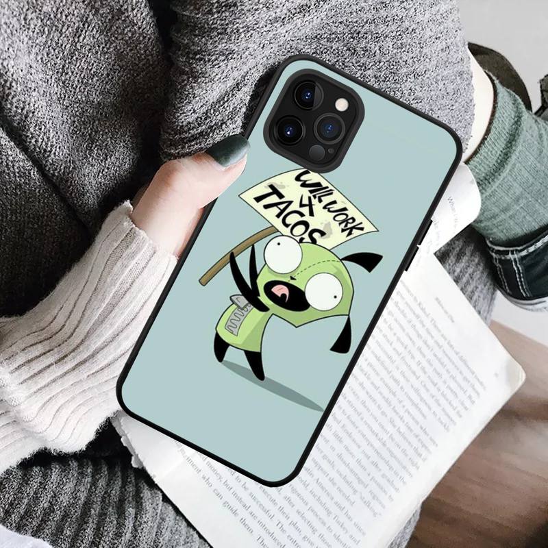 YNDFCNB Invader Zim-Telefonhülle für iPhone 11 12 13 Mini Pro Max 8 7 6 6S Plus X 5 SE 2020 XR XS Funda-Hülle