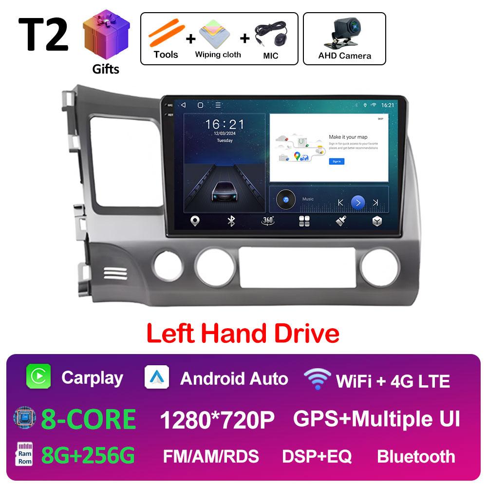 Android Auto Wireless Carplay For Honda Civic 8 2005 2006 2007 2008 - 2012 Car Multimedia Video Radio Player GPS Navigation WIFI