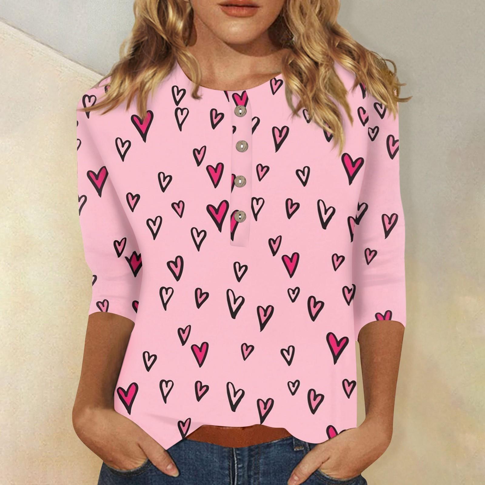 

Женский модный повседневный топ с круглым вырезом и пуговицами с рукавами 3/4 и принтом L