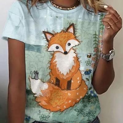 New Kawaii Women's T-shirt Cartoon Fox Print Plus Size Top Women's Trending Clothes Fashion Short Sleeve Shirt Crew Tee Summer