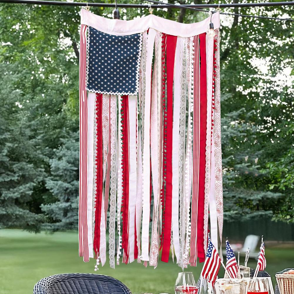 American Bunting Flag Rag Garland Rustic Flag Independence Day Day 4x2.3Ft For 4th Of Garden Fl N2C5