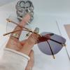2PCS Color Changing Metal Cat Eye Sunglasses Women Men Rimless Exquisite Luxury Sun Glasses Daily Leisure Male Female Glasses